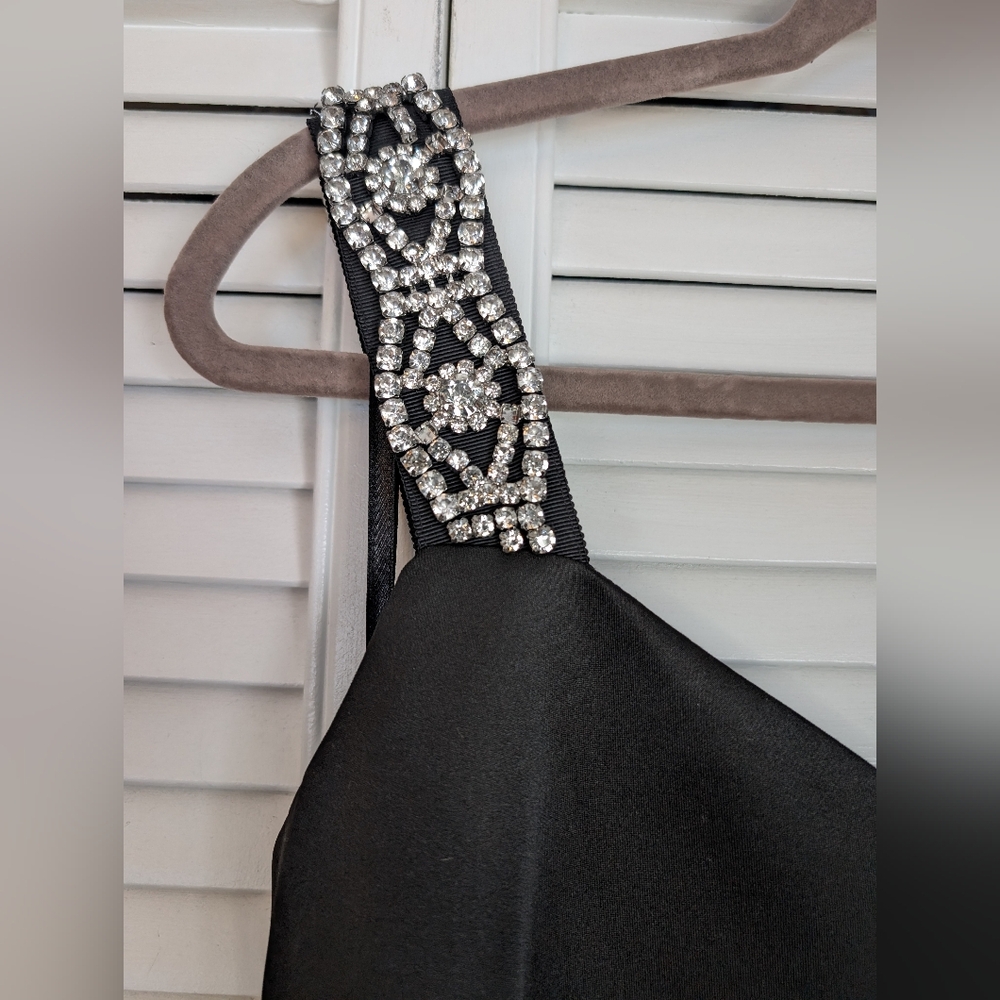 TED BAKER Mally Embellished Rhinestones Strap Bodycon Black Dress NWT Size 4 - Picture 4 of 15